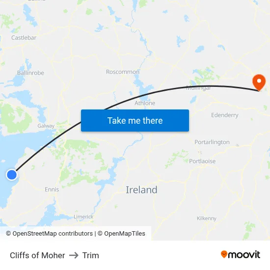 Cliffs of Moher to Trim map