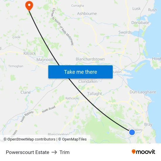 Powerscourt Estate to Trim map