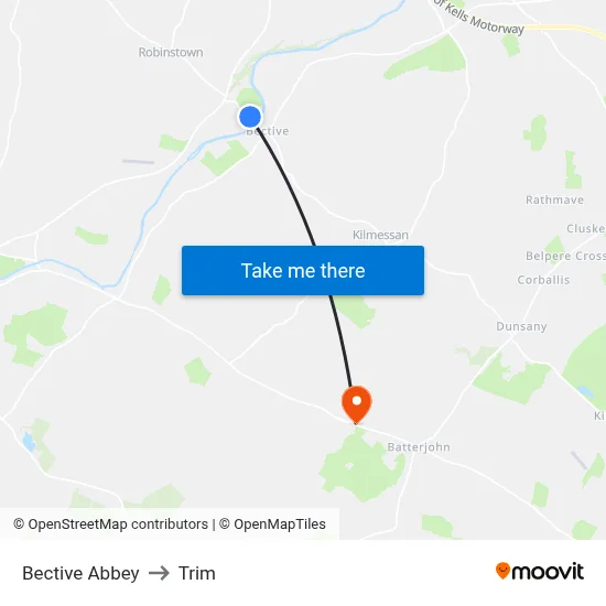 Bective Abbey to Trim map