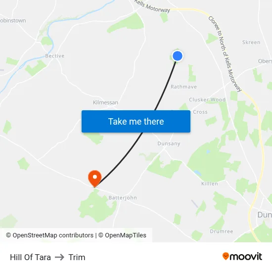 Hill Of Tara to Trim map
