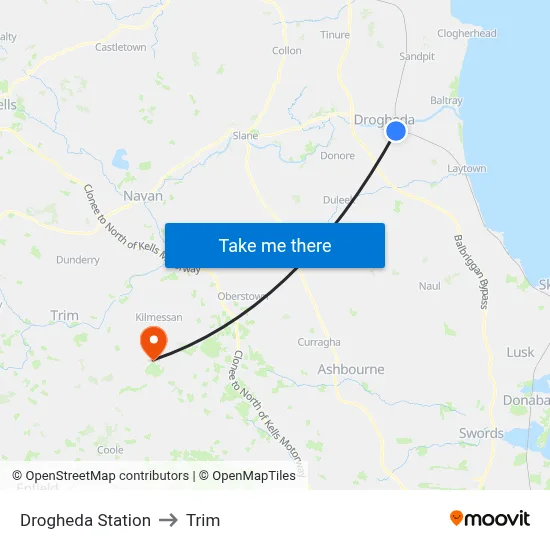 Drogheda Station to Trim map
