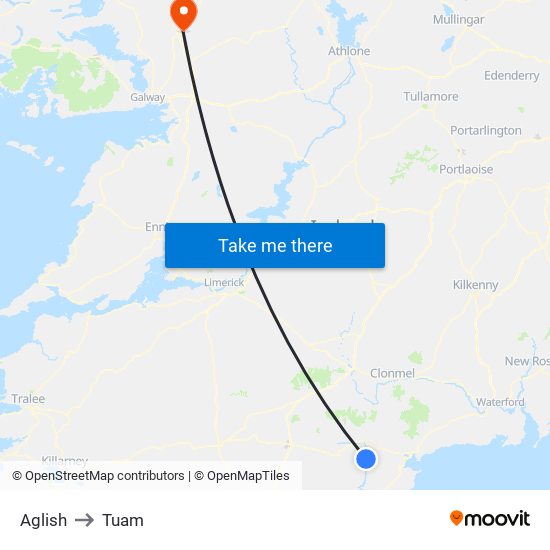 Aglish to Tuam map