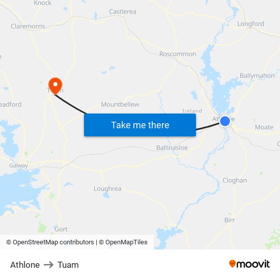 Athlone to Tuam map