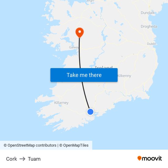 Cork to Tuam map