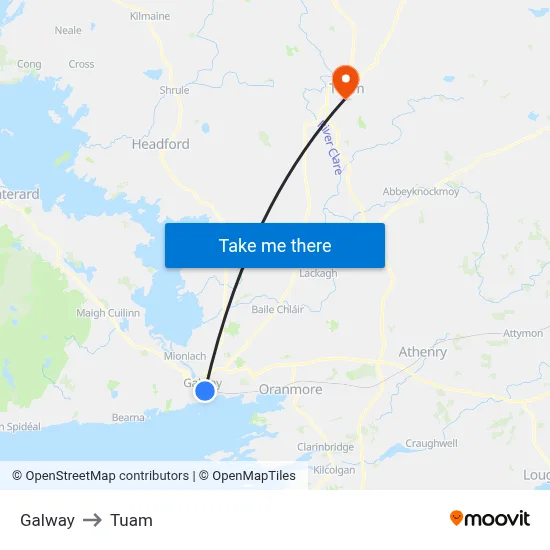 Galway to Tuam map