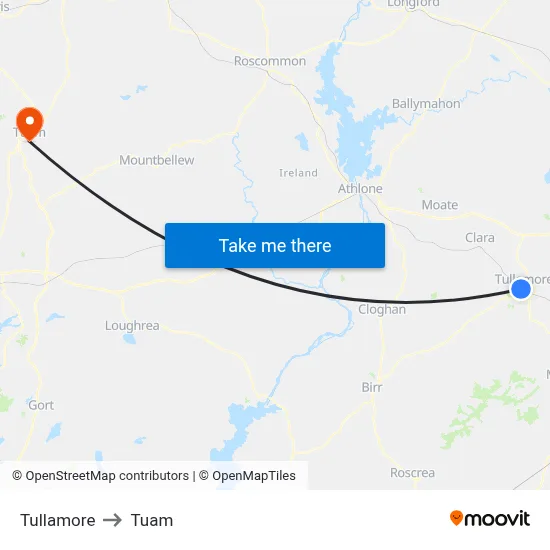 Tullamore to Tuam map