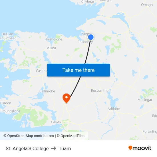 St. Angela’S College to Tuam map