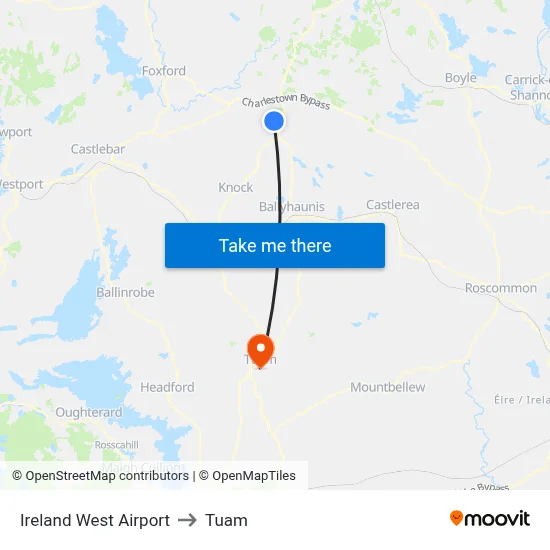 Ireland West Airport to Tuam map