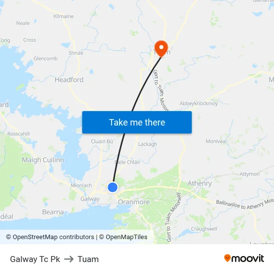 Galway Tc Pk to Tuam map