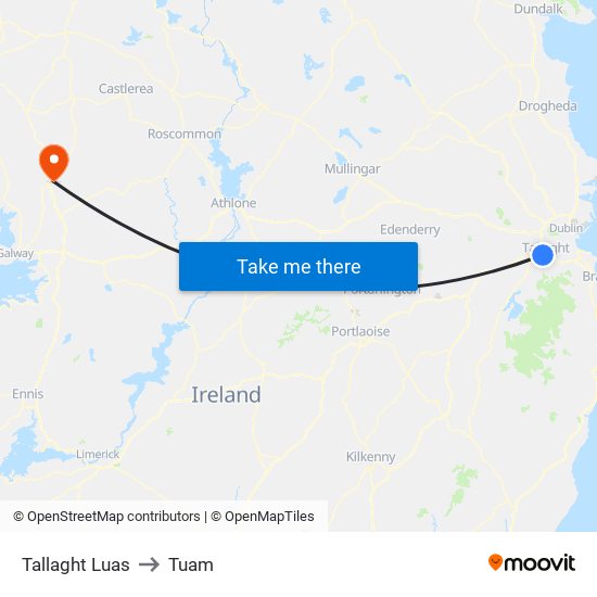 Tallaght Luas to Tuam map