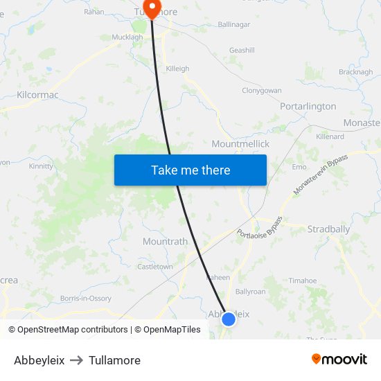 Abbeyleix to Tullamore map