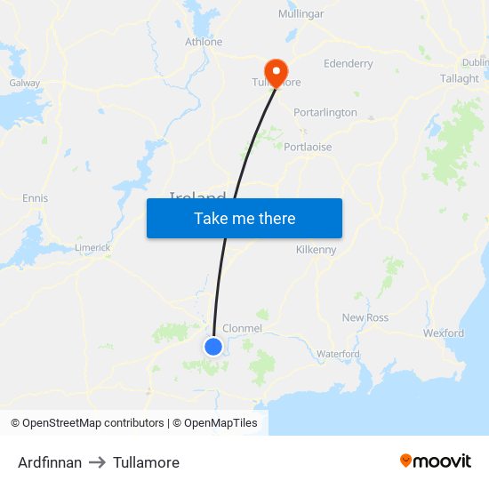 Ardfinnan to Tullamore map