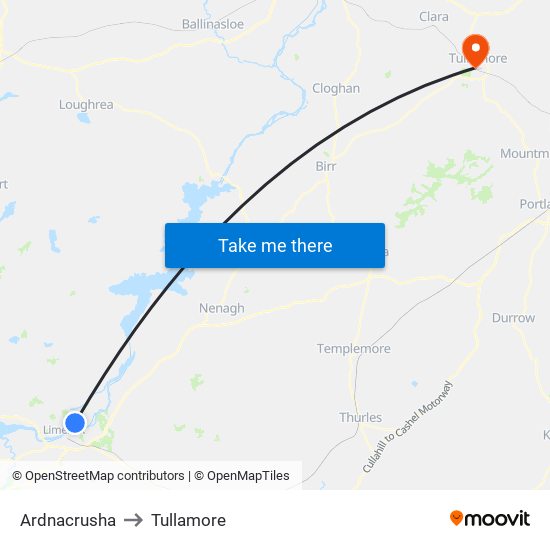 Ardnacrusha to Tullamore map
