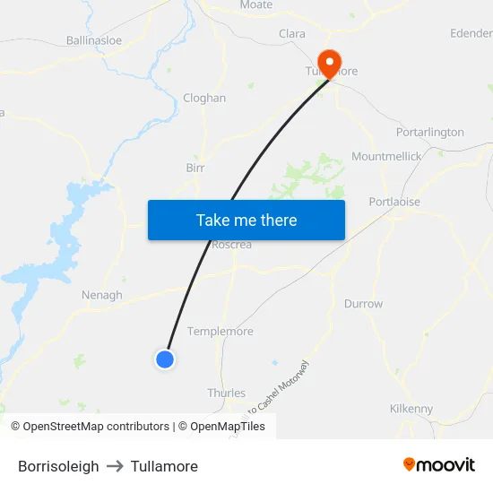 Borrisoleigh to Tullamore map