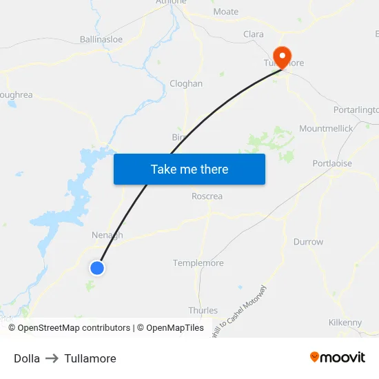 Dolla to Tullamore map