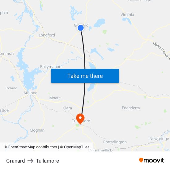 Granard to Tullamore map