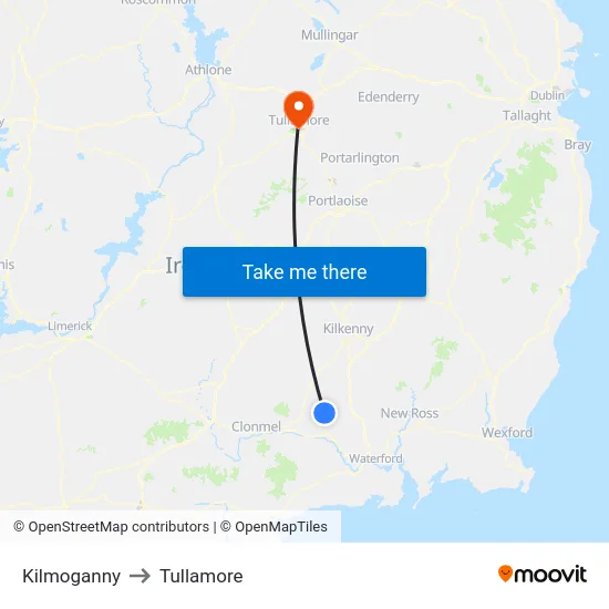 Kilmoganny to Tullamore map