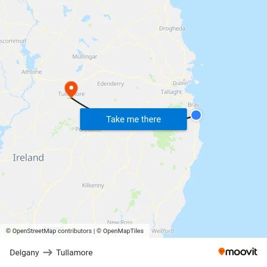 Delgany to Tullamore map