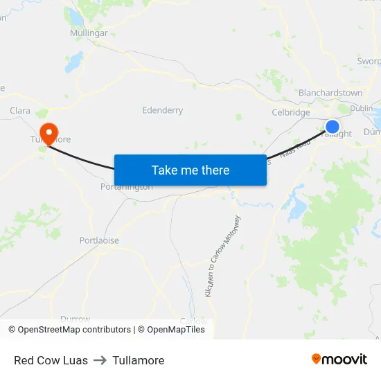 Red Cow Luas to Tullamore map