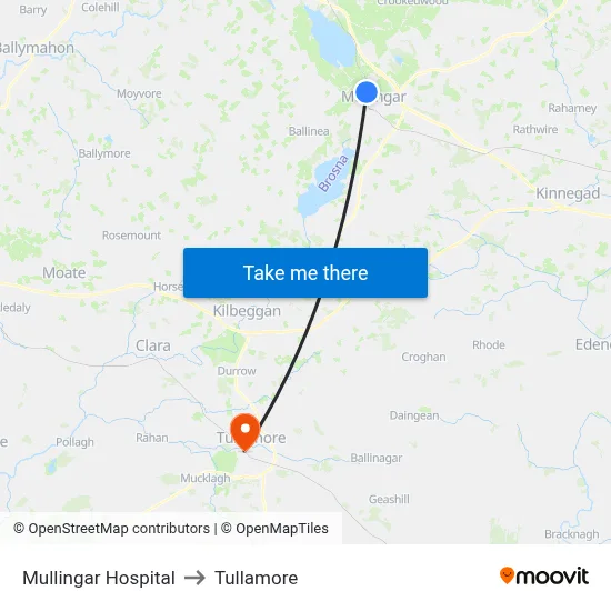 Mullingar Hospital to Tullamore map