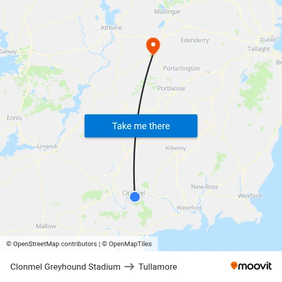 Clonmel Greyhound Stadium to Tullamore map