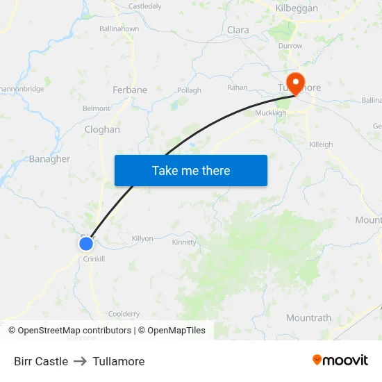 Birr Castle to Tullamore map