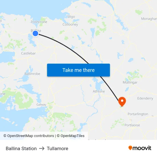 Ballina Station to Tullamore map