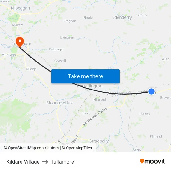 Kildare Village to Tullamore map
