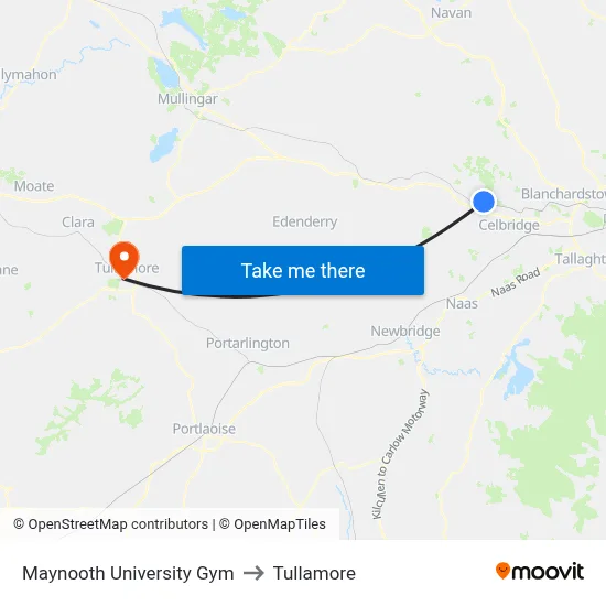 Maynooth University Gym to Tullamore map