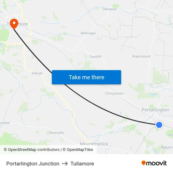 Portarlington Junction to Tullamore map