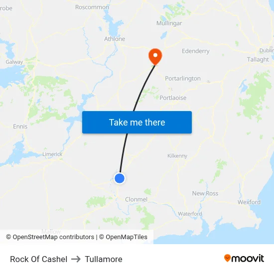 Rock Of Cashel to Tullamore map