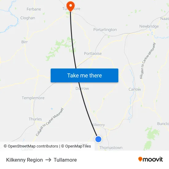 Kilkenny Region to Tullamore map