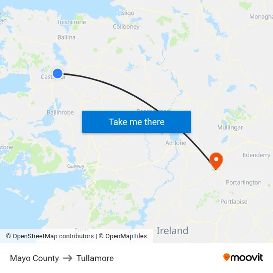 Mayo County to Tullamore map