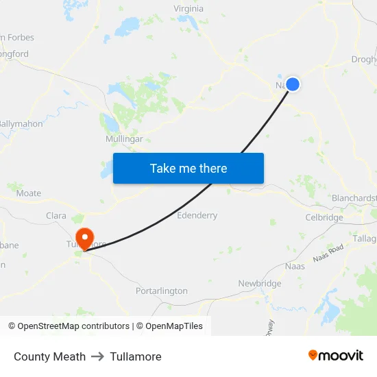 County Meath to Tullamore map