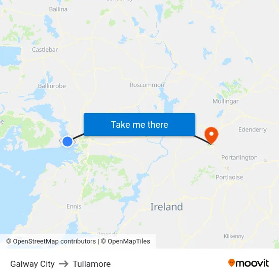 Galway City to Tullamore map