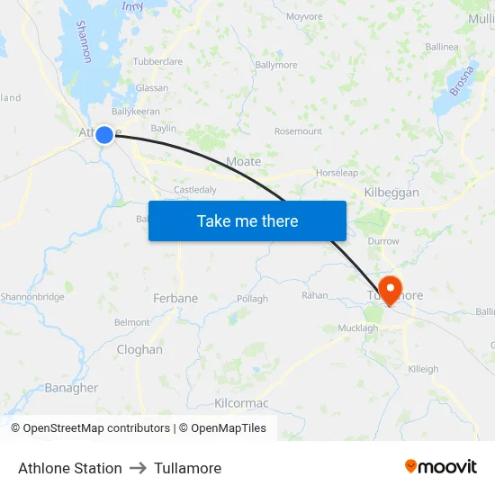 Athlone Station to Tullamore map
