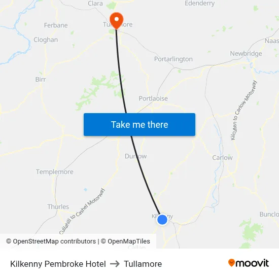 Kilkenny Pembroke Hotel to Tullamore map