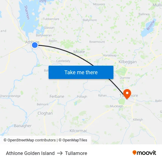 Athlone Golden Island to Tullamore map