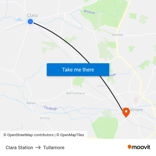 Clara Station to Tullamore map