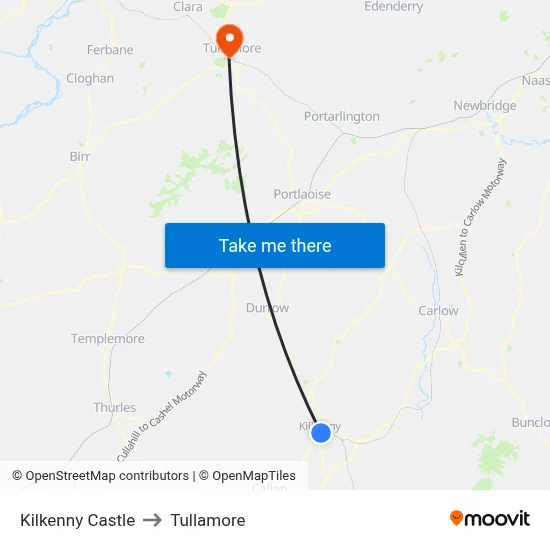 Kilkenny Castle to Tullamore map