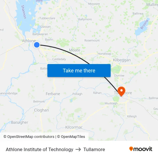 Athlone Institute of Technology to Tullamore map