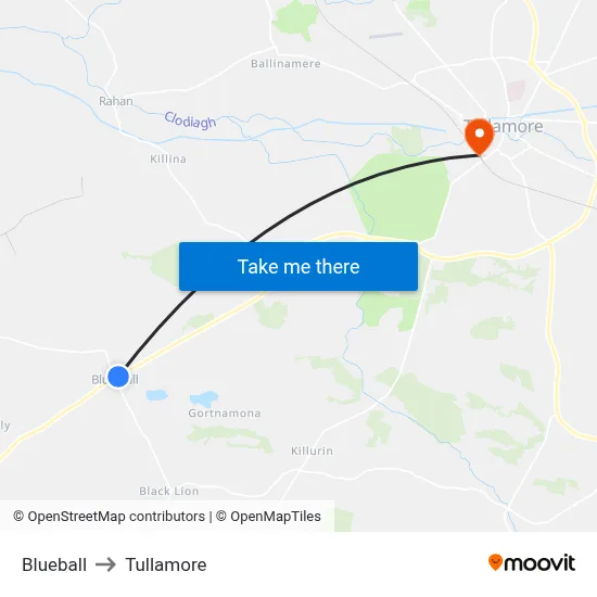 Blueball to Tullamore map