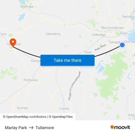 Marlay Park to Tullamore map