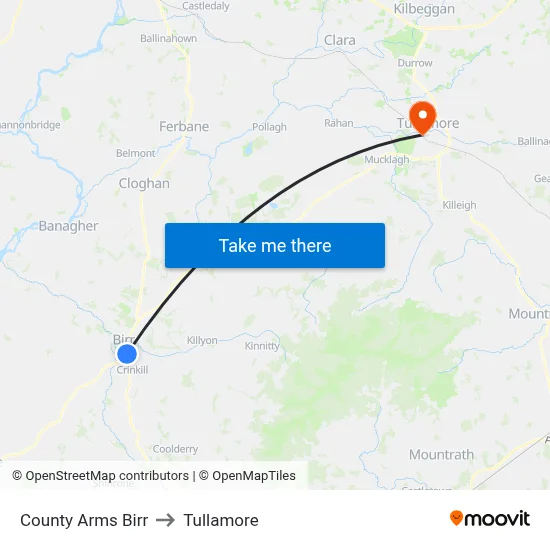 County Arms Birr to Tullamore map