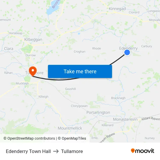 Edenderry Town Hall to Tullamore map