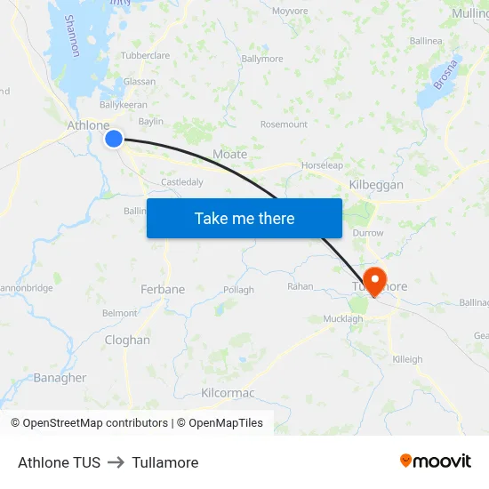 Athlone TUS to Tullamore map