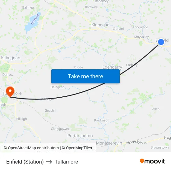 Enfield (Station) to Tullamore map