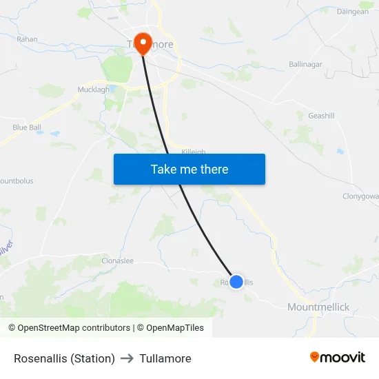 Rosenallis (Station) to Tullamore map