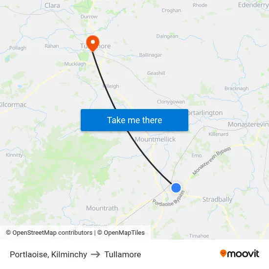 Portlaoise, Kilminchy to Tullamore map