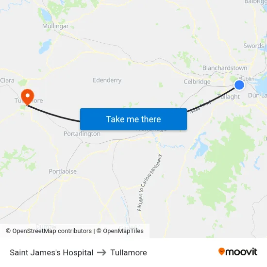 Saint James's Hospital to Tullamore map
